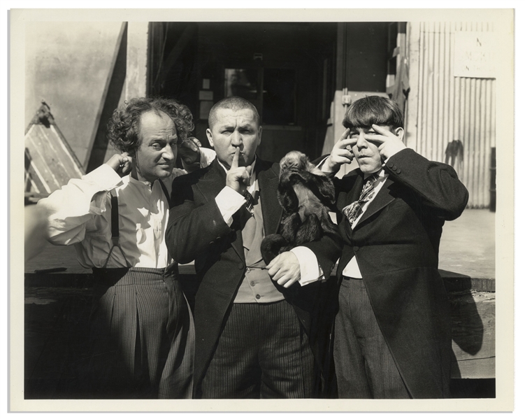 10 x 8 Glossy Publicity Photo, Circa 1936 of Curly, Moe & Larry Doing Their Version of the Three Wise Monkeys -- Very Good Plus Condition